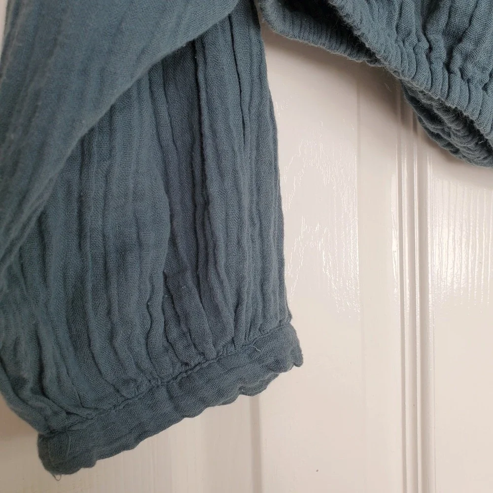 Free People Teal Gauze‎ Cropped Puffy Blouse Button Open Back Dolman Sleeve Sm